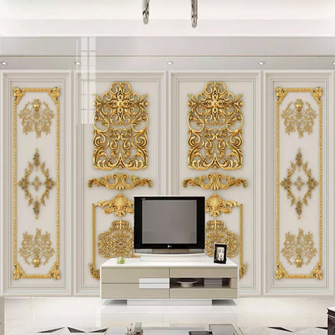 Image of European Style Gold Embellished Wall Panels Wallpaper Mural, Custom Sizes Available Maughon's
