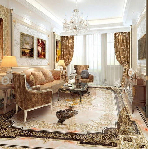 Image of Mural de suelo de PVC de vinilo para suelo y jarrón con aspecto de mármol de estilo europeo, autoadhesivo, tamaños personalizados disponibles