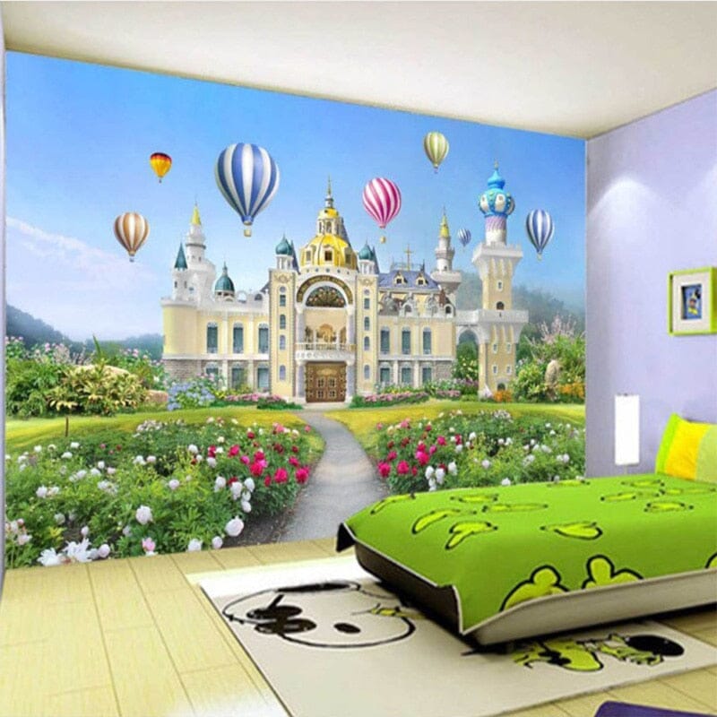 Fantasy Castle and Balloons Wallpaper Mural, Custom Sizes Available Wall Murals Maughon's