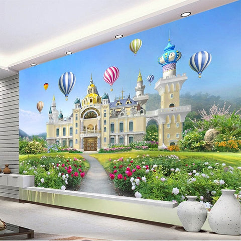 Image of Fantasy Castle and Balloons Wallpaper Mural, Custom Sizes Available Wall Murals Maughon's Waterproof Canvas