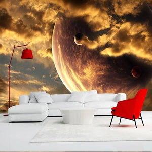 Fantasy Cloudy Planets Wallpaper Mural, Custom Sizes Available