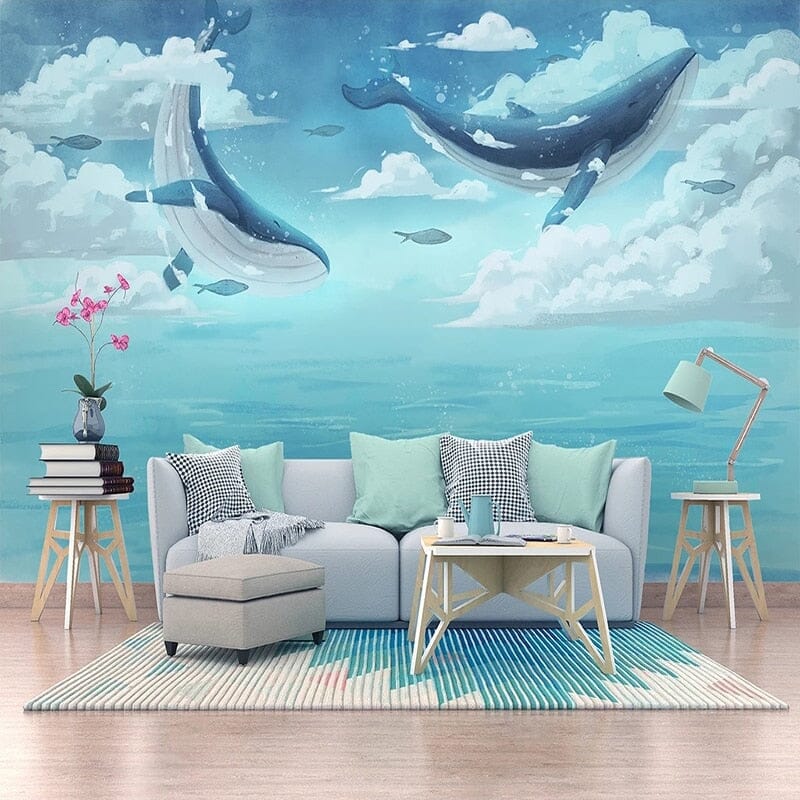 Fantasy Flying Whales Wallpaper Mural, Custom Sizes Available Wall Murals Maughon's