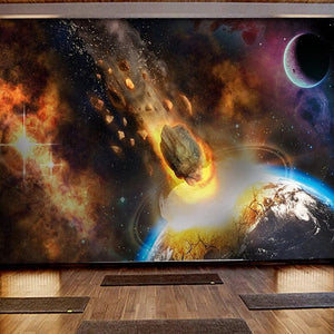 Fantasy Meteor Striking Planet Wallpaper Mural, Custom Sizes Available Wall Murals Maughon's Waterproof Canvas 