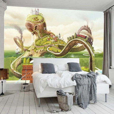 Image of Fantasy Octopus Village Wallpaper Mural, Custom Sizes Available Wall Murals Maughon's
