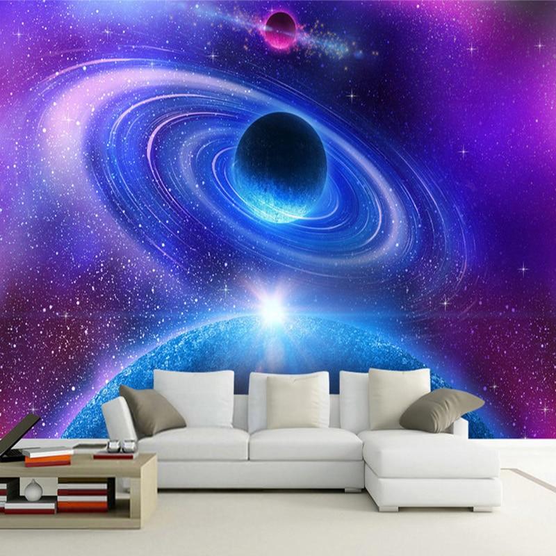 Fantasy Planets With Rings Wallpaper Mural, Custom Sizes Available Household-Wallpaper Maughon's