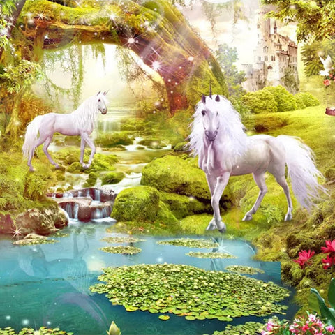 Image of Fantasy Unicorns In the Woods Wallpaper Mural, Custom Sizes Available Wall Murals Maughon's