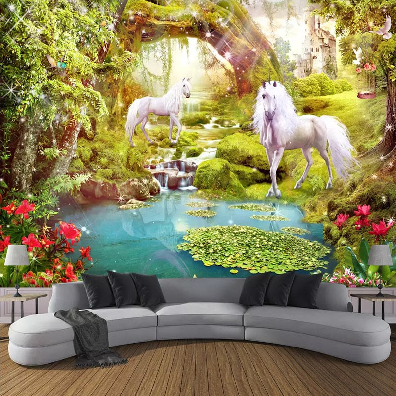 Fantasy Unicorns In the Woods Wallpaper Mural, Custom Sizes Available Wall Murals Maughon's Waterproof Canvas