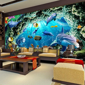 Stunning Dolphins And Tropical Fish  Wallpaper Mural, Custom Sizes Available