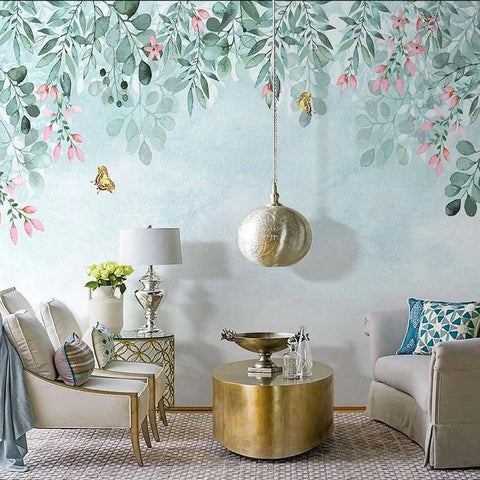 Image of Floral Garland and Butterflies Wallpaper Mural, Custom Sizes Available Maughon's