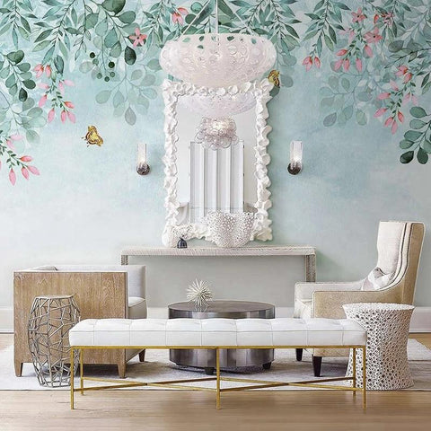 Image of Floral Garland and Butterflies Wallpaper Mural, Custom Sizes Available Maughon's