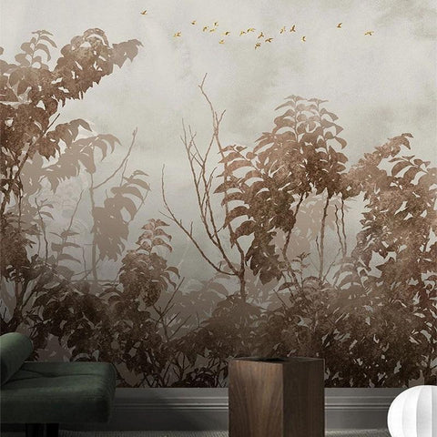 Image of Foggy Forest and Bird Wallpaper Mural, Custom Sizes Available Maughon's