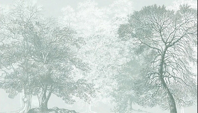 Foggy Outline of Trees Wallpaper Mural, Custom Sizes Available Wall Murals Maughon's