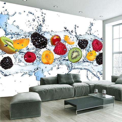 Image of Fresh Fruit Water Splash Photo Wallpaper Mural, Custom Sizes Available Household-Wallpaper Maughon's