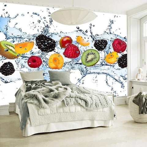 Image of Fresh Fruit Water Splash Photo Wallpaper Mural, Custom Sizes Available Household-Wallpaper Maughon's
