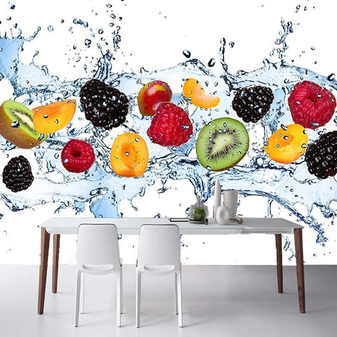 Image of Fresh Fruit Water Splash Photo Wallpaper Mural, Custom Sizes Available Household-Wallpaper Maughon's