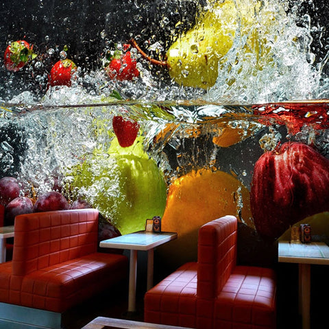 Image of Fruit Splashing Into Water Wallpaper Mural, Custom Sizes Available Wall Murals Maughon's