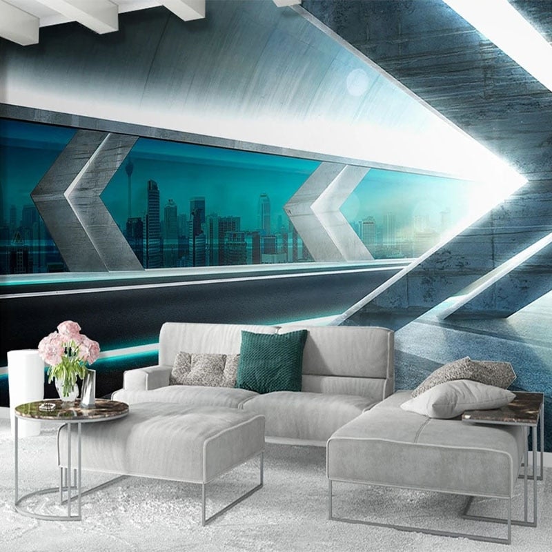 Futuristic Fantasy Urban Highway Wallpaper Mural, Custom Sizes Available Wall Murals Maughon's