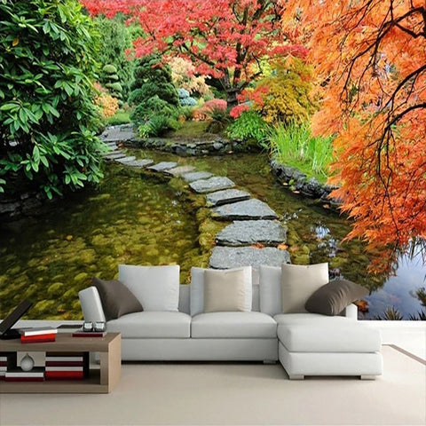 Image of Garden Path in Autumn Wallpaper Mural, Custom Sizes Available Wall Murals Maughon's