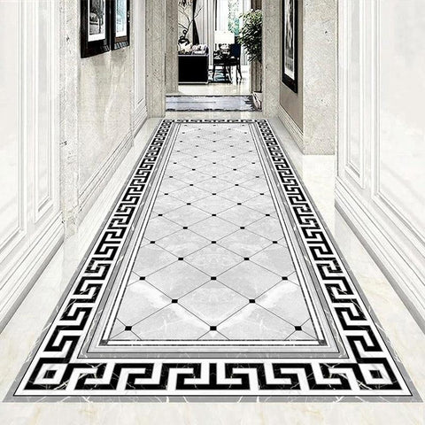 Image of Geometric Black and White Rug Self Adhesive Floor Mural, Custom Sizes Available Household-Wallpaper-Floor Maughon's