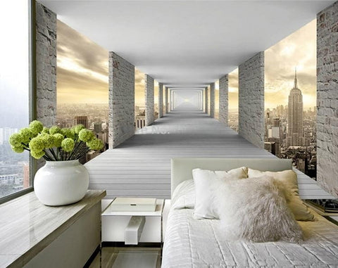 Image of Geometric City Infinity Hallway Wallpaper Mural, Custom Sizes Available