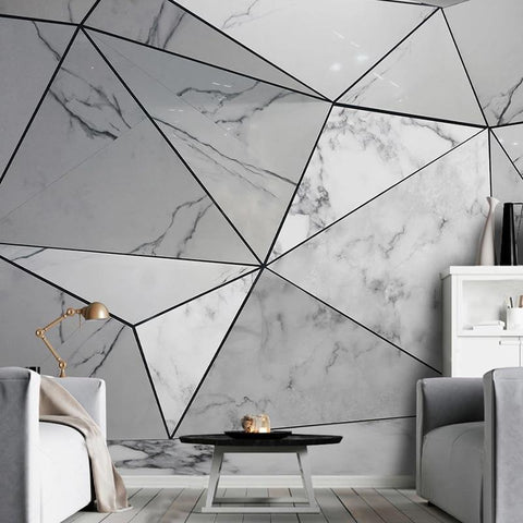 Image of Geometric Grey Marble Wallpaper Mural, Custom Sizes Available Maughon's