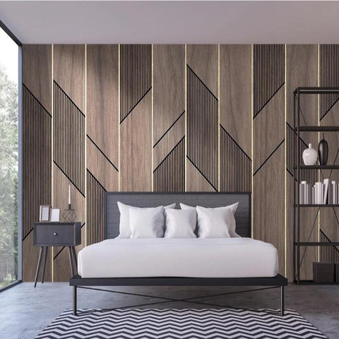 Image of Geometric Wooden Plank Lines Abstract Wallpaper Mural, Custom Sizes Available Household-Wallpaper Maughon's