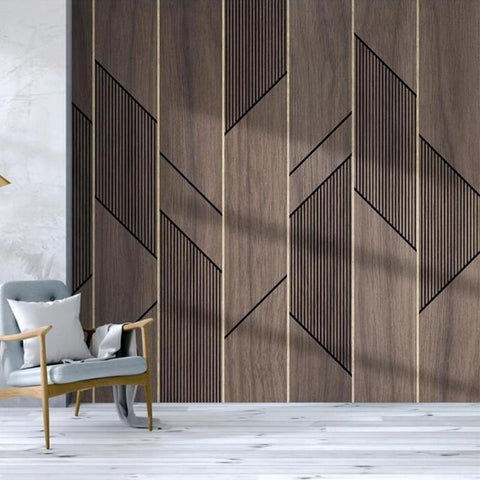 Image of Geometric Wooden Plank Lines Abstract Wallpaper Mural, Custom Sizes Available Household-Wallpaper Maughon's