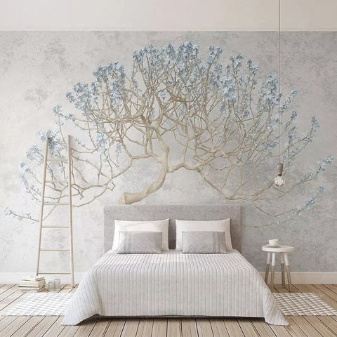 Image of Gnarly Tree With Blue Flowers Wallpaper Mural, Custom Sizes Available Maughon's