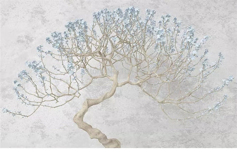 Image of Gnarly Tree With Blue Flowers Wallpaper Mural, Custom Sizes Available Maughon's