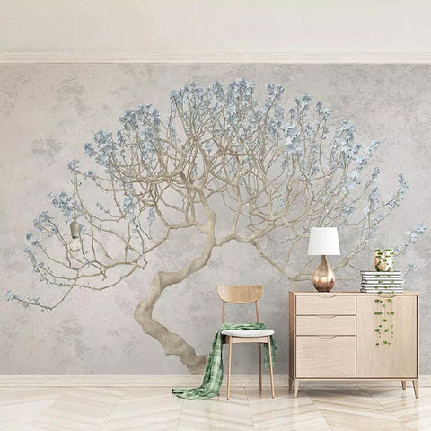 Image of Gnarly Tree With Blue Flowers Wallpaper Mural, Custom Sizes Available Maughon's