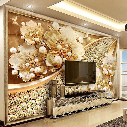 Image of Gold and Diamond Flower Jewelry Wallpaper Mural, Custom Sizes Available Household-Wallpaper Maughon's