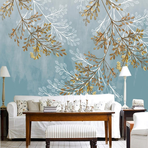 Image of Gold and White Fronds Wallpaper Mural, Custom Sizes Available Wall Murals Maughon's