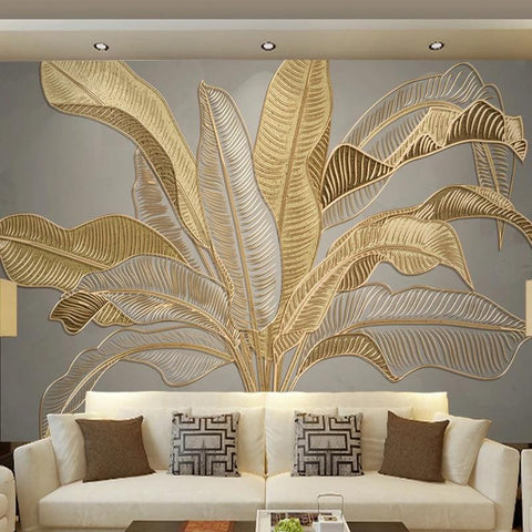 Image of Gold Banana Leaf Wallpaper Mural, Custom Sizes Available Maughon's