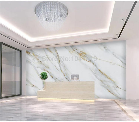 Image of Gold Veined White Marble Wallpaper Mural, Custom Sizes Available Wall Murals Maughon's