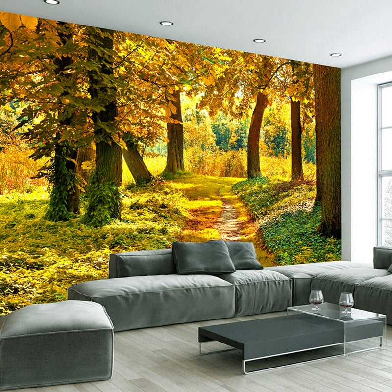 Golden Autumn Leaves and Trees Wallpaper Mural, Custom Sizes Available Wall Murals Maughon's