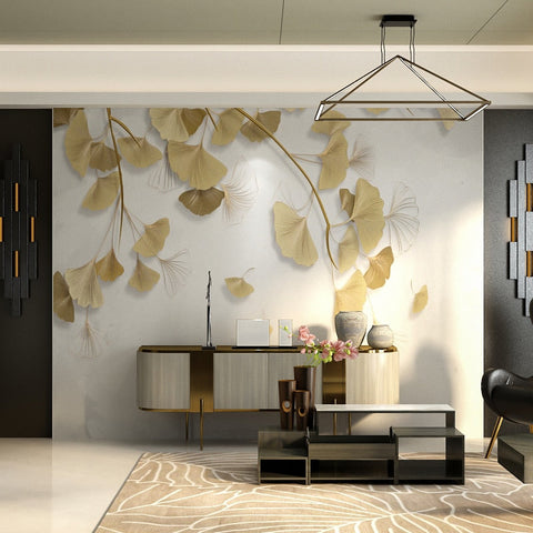 Image of Golden Ginkgo Leaves Wallpaper Mural, Custom Sizes Available Wall Murals Maughon's