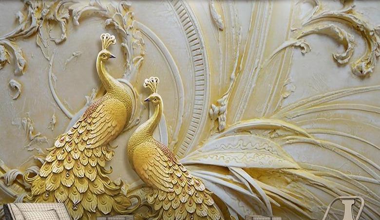 Golden Peacock Wallpaper Mural, Custom Sizes Available Household-Wallpaper Maughon's