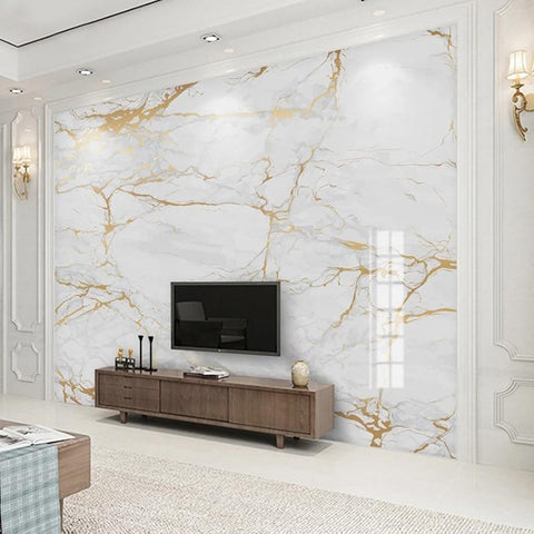 Image of Golden Vein White Marble Wallpaper Mural, Custom Sizes Available Household-Wallpaper Maughon's