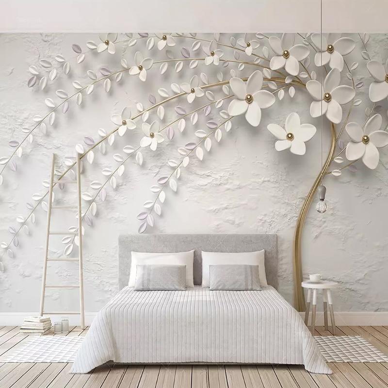 Gorgeous Embossed White Flower Wallpaper Mural, Custom Sizes Available Maughon's