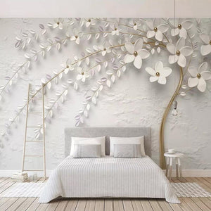 Gorgeous Embossed White Flower Wallpaper Mural, Custom Sizes Available Maughon's 