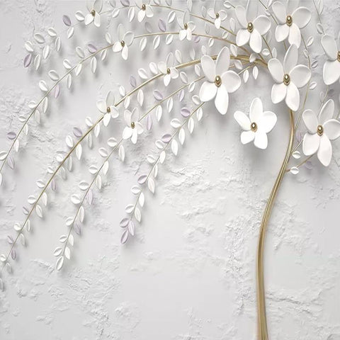 Image of Gorgeous Embossed White Flower Wallpaper Mural, Custom Sizes Available Maughon's