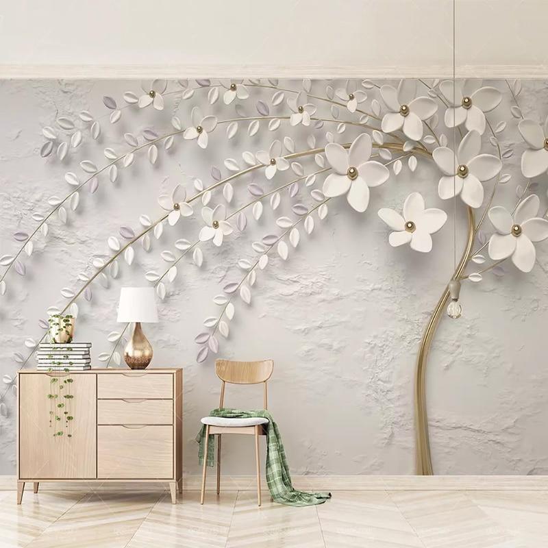 Gorgeous Embossed White Flower Wallpaper Mural, Custom Sizes Available Maughon's