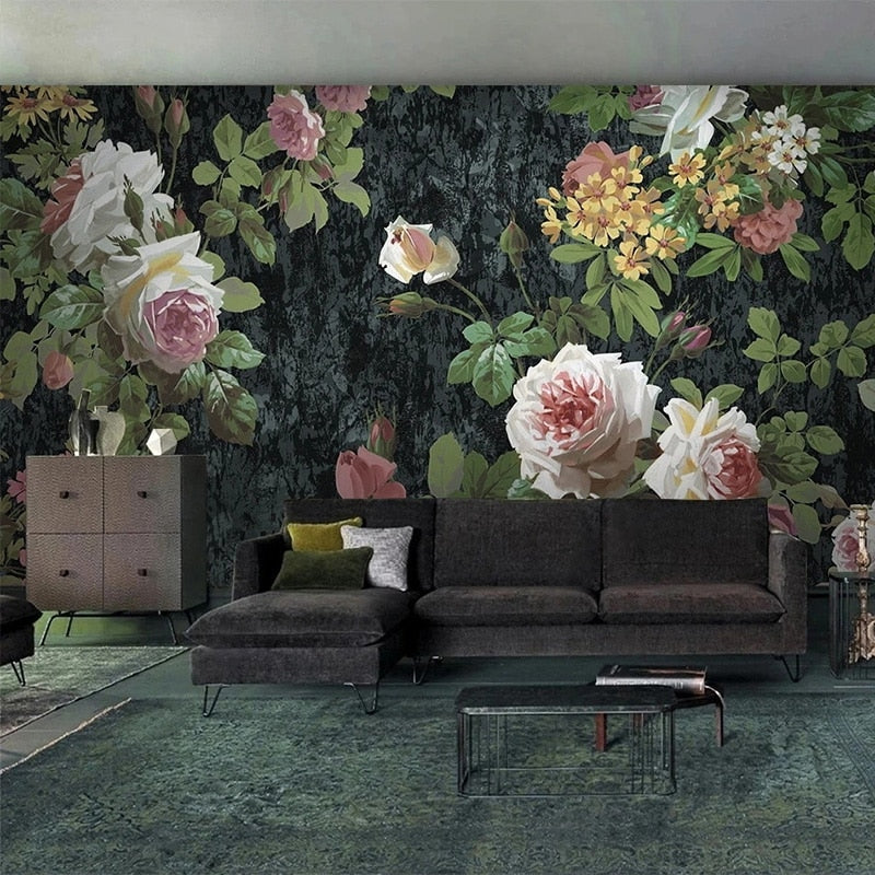Gorgeous Hand Painted Pink Roses Wallpaper Mural, Custom Sizes Available Wall Murals Maughon's