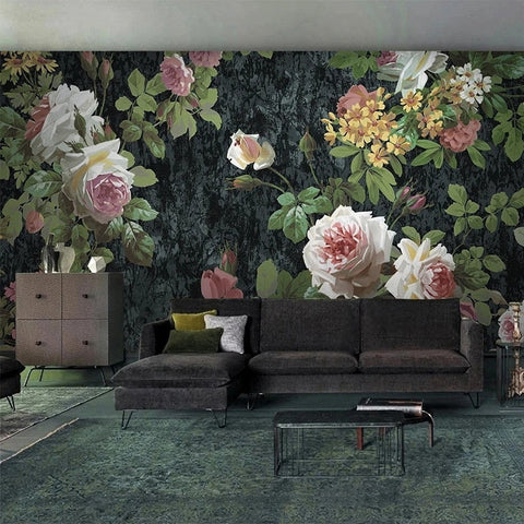 Image of Gorgeous Hand Painted Pink Roses Wallpaper Mural, Custom Sizes Available Wall Murals Maughon's