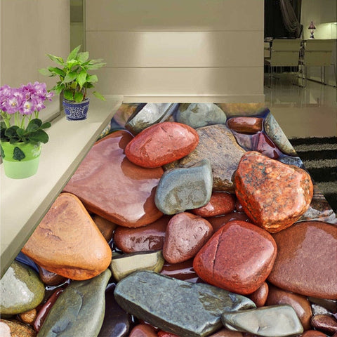Image of Gray and Red River Stone Self Adhesive Floor Mural, Custome Sizes Available Maughon's