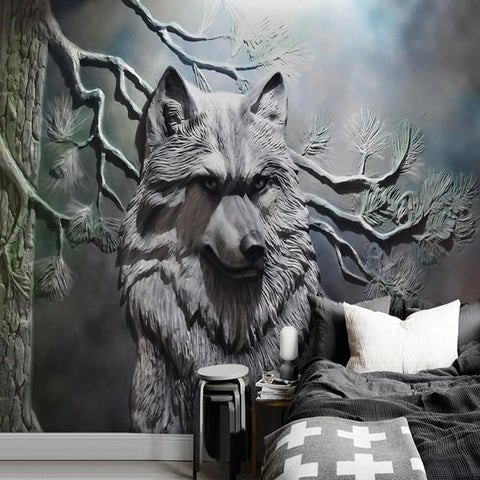 Image of Gray Wolf Relief Sculpture Wallpaper Mural, Custom Sizes Available Maughon's