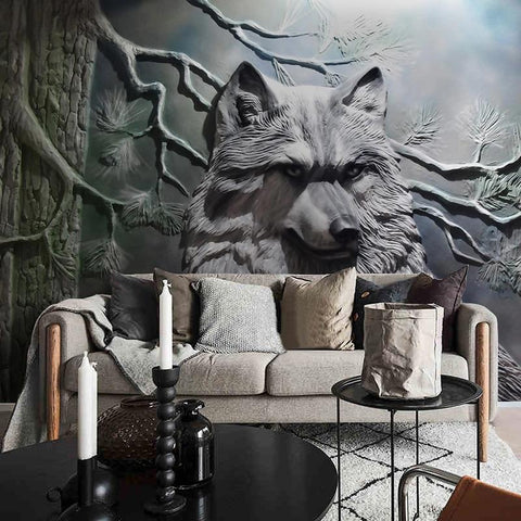 Image of Gray Wolf Relief Sculpture Wallpaper Mural, Custom Sizes Available Maughon's