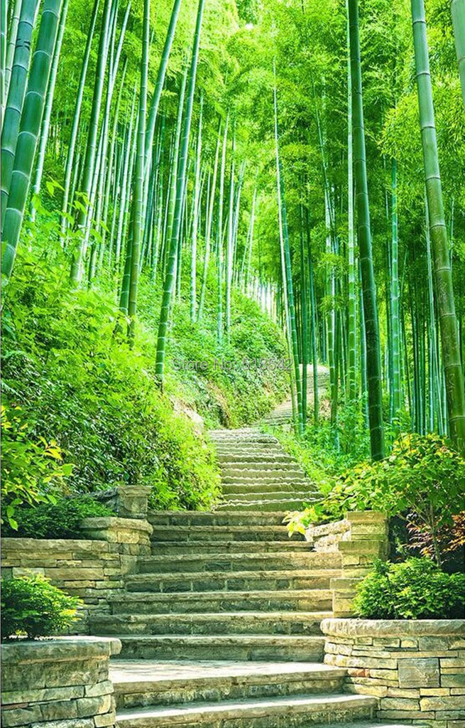 Green Bamboo Forest Trail Vertical Wallpaper Mural, Custom Sizes Available Wall Murals Maughon's