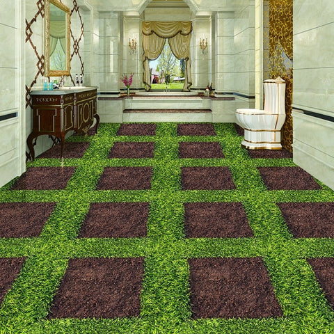 Image of Green Lawn With Squares Self-Adhesive Floor Mural, Custom Sizes Available Maughon's