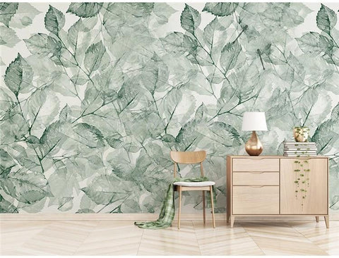 Image of Green Transparent Leaves Wallpaper Mural, Custom Sizes Available Maughon's